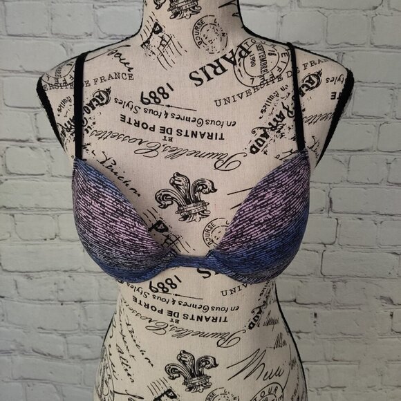 La Senza Remix Push Up Demi Cup Bra 34B Ombre Purple Pink Black Logo Strap - Picture 1 of 7